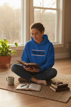 Blue Hoodie Worn