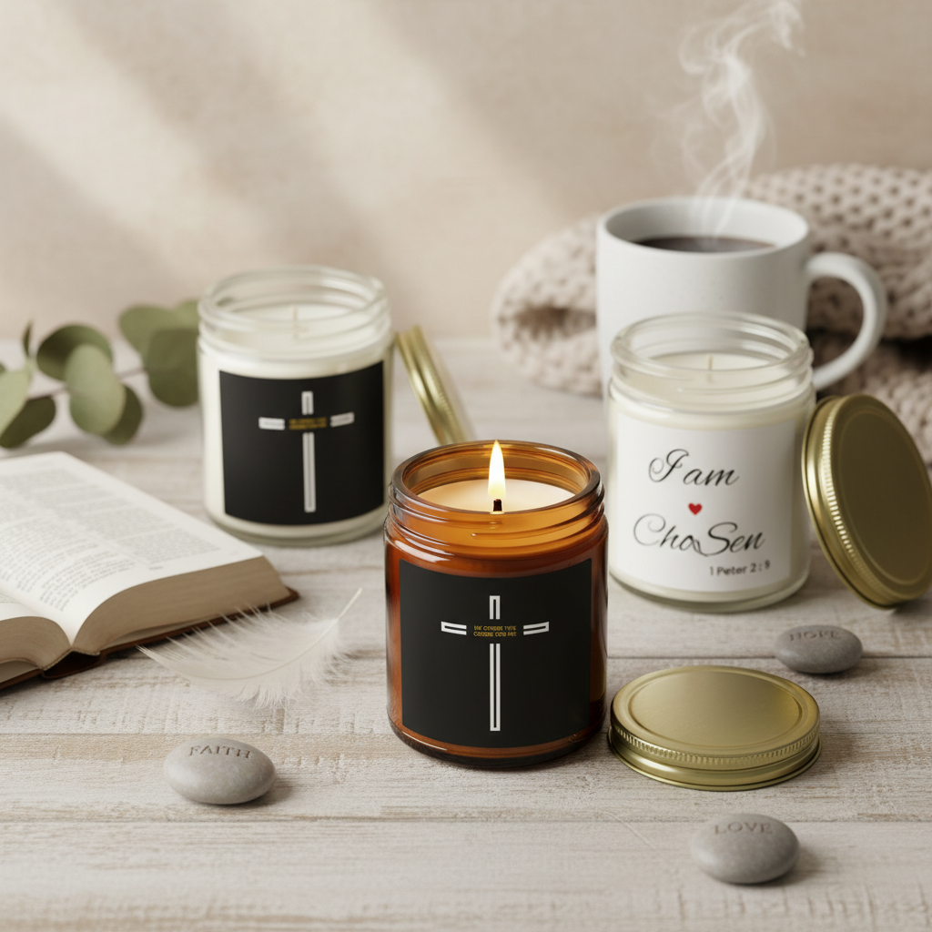 Christian candle collection display