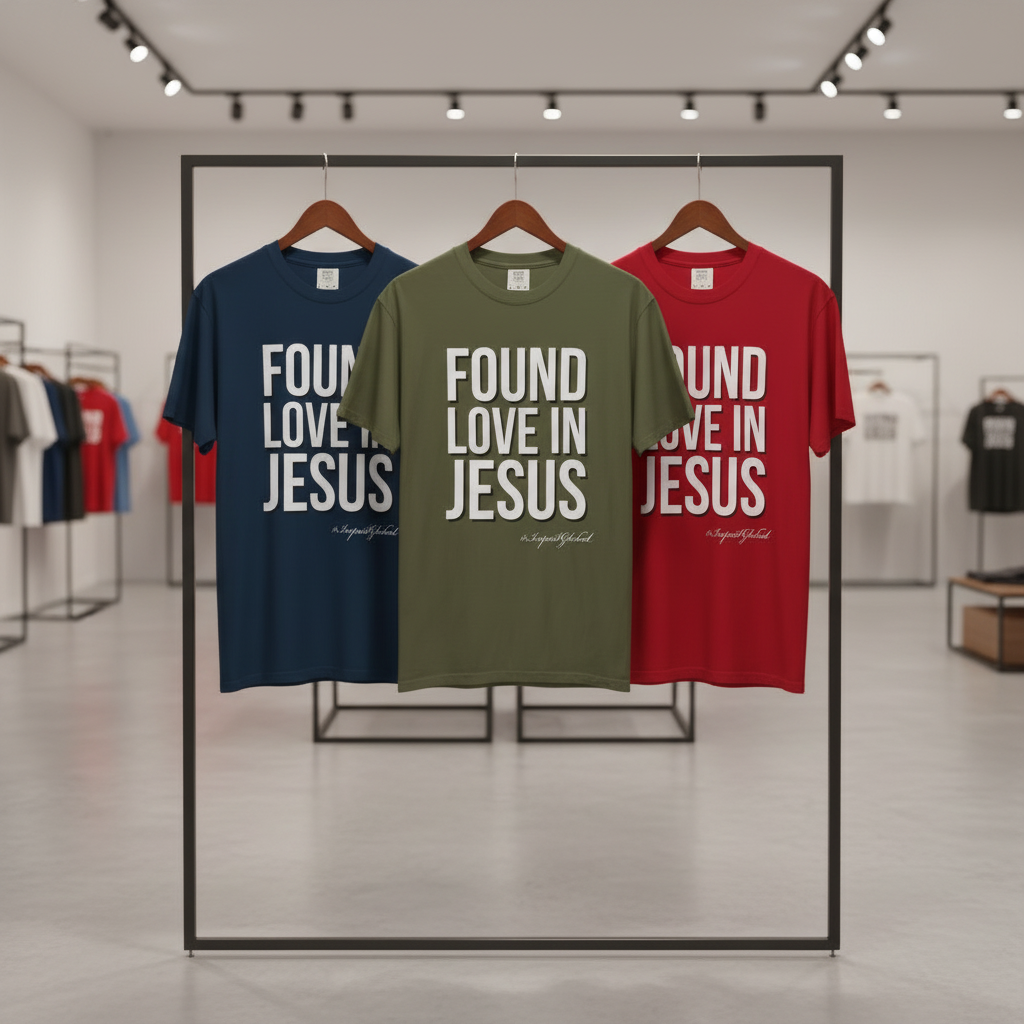 Found Love in Jesus tees on retail rack