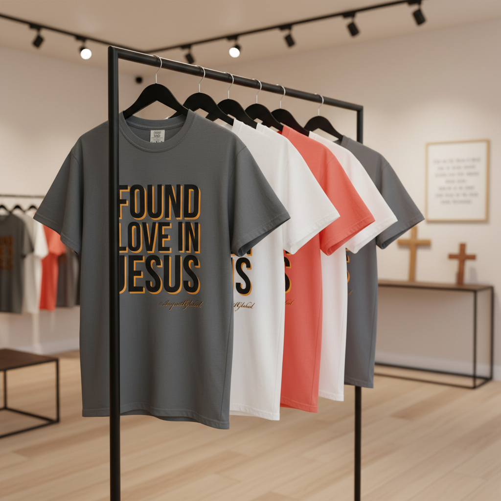 Found Love in Jesus tees on retail rack