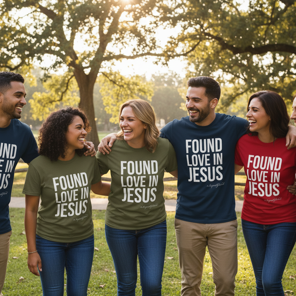 Friends wearing Found Love in Jesus tees