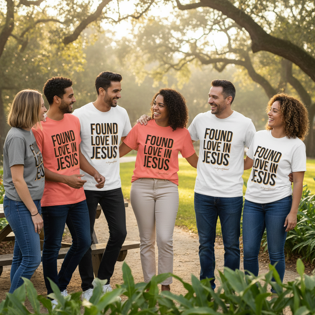 Friends wearing Found Love in Jesus tees