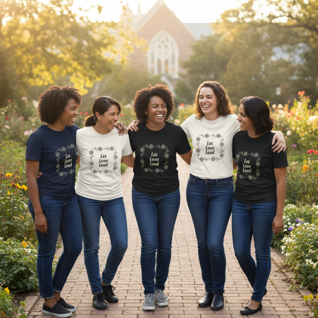 Friends wearing Let Love Lead tees