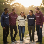 Friends wearing Trust in God hoodies
