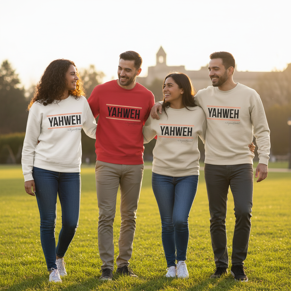 Friends wearing YAHWEH sweatshirts