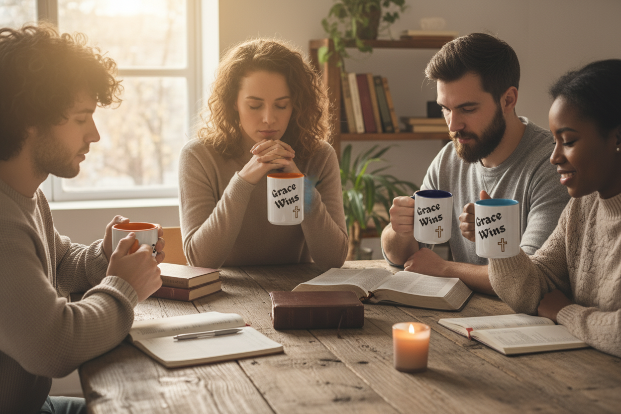 Group Using Mugs - Table Gathering