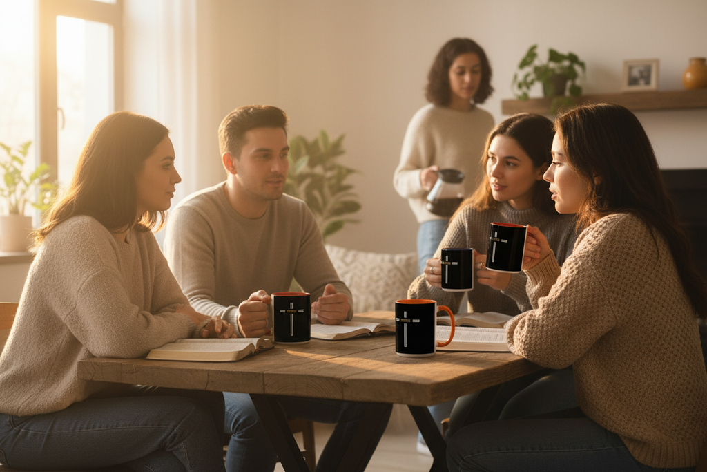 Group Using Mugs - Table Gathering