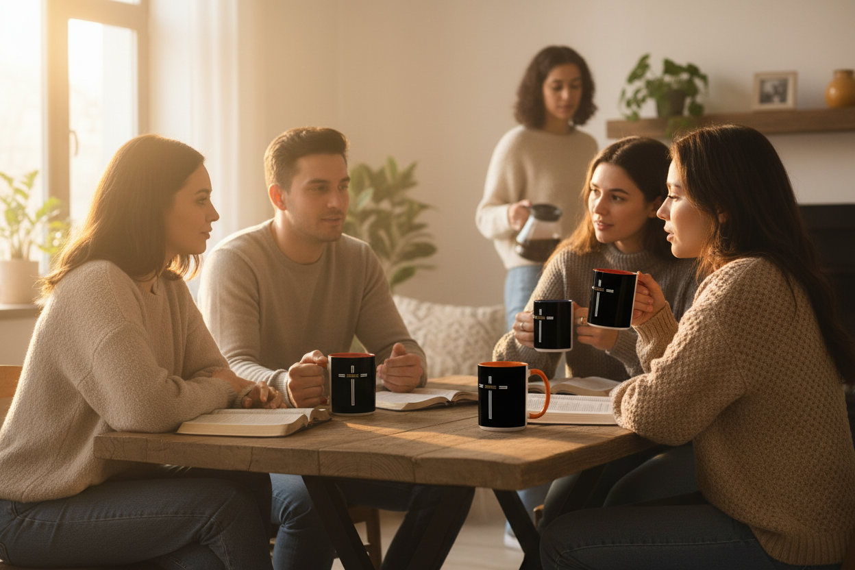 Group Using Mugs - Table Gathering