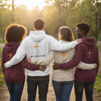Group wearing Child of God hoodies from back