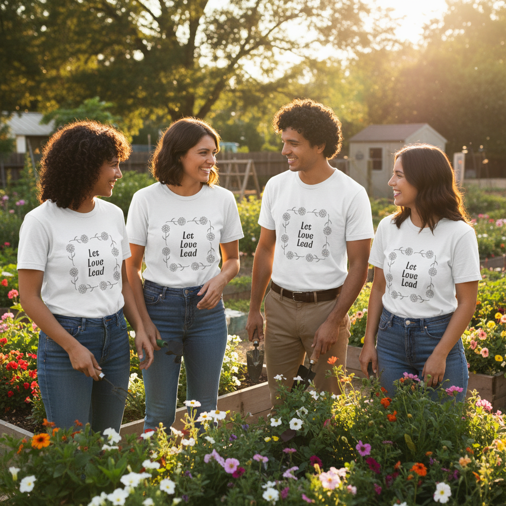Group wearing Let Love Lead t-shirts