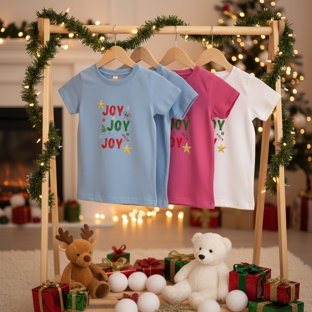 Joy Joy Joy Infant T-Shirts Hanging - Festive Close Up