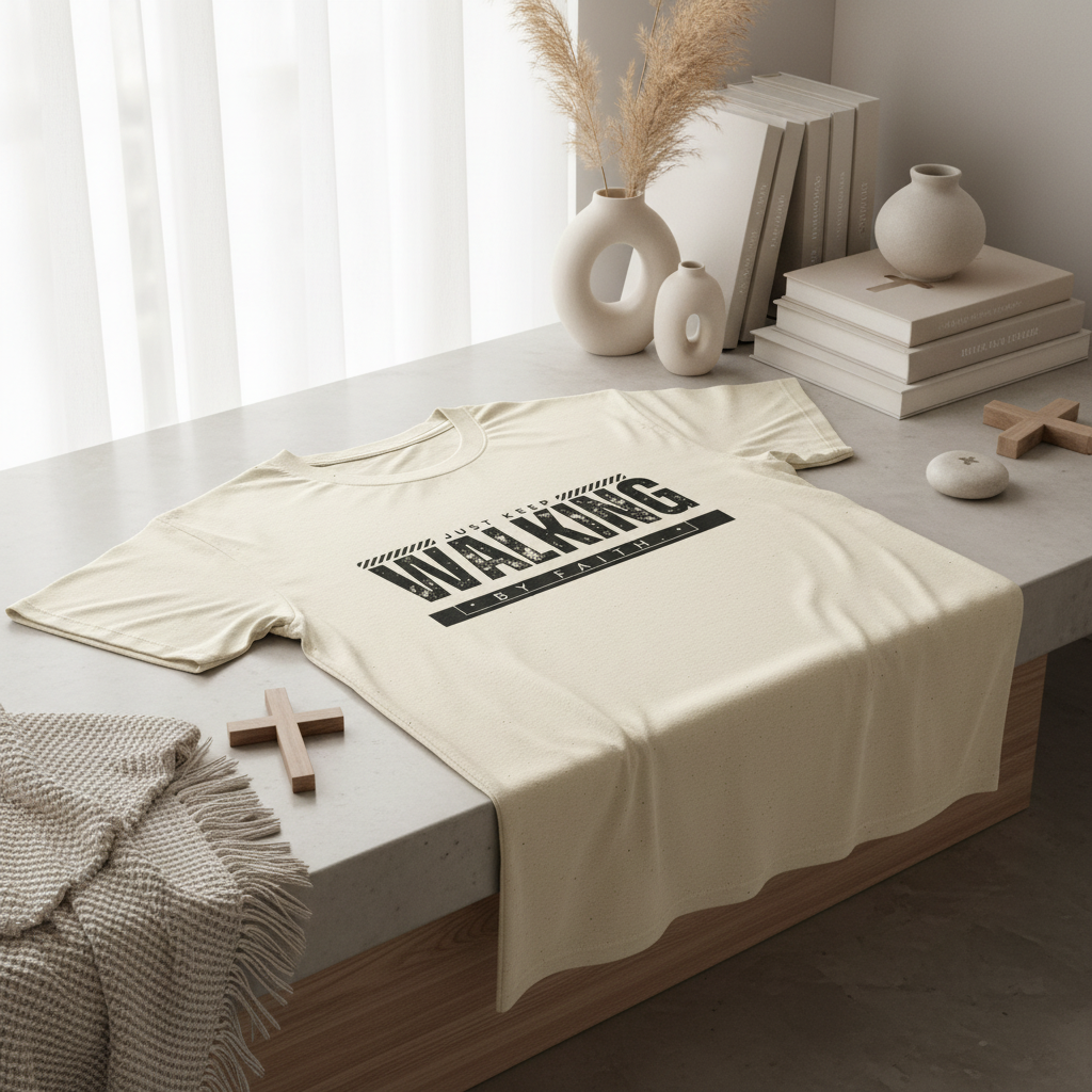 Just Keep Walking By Faith T-Shirt - Cream/Natural