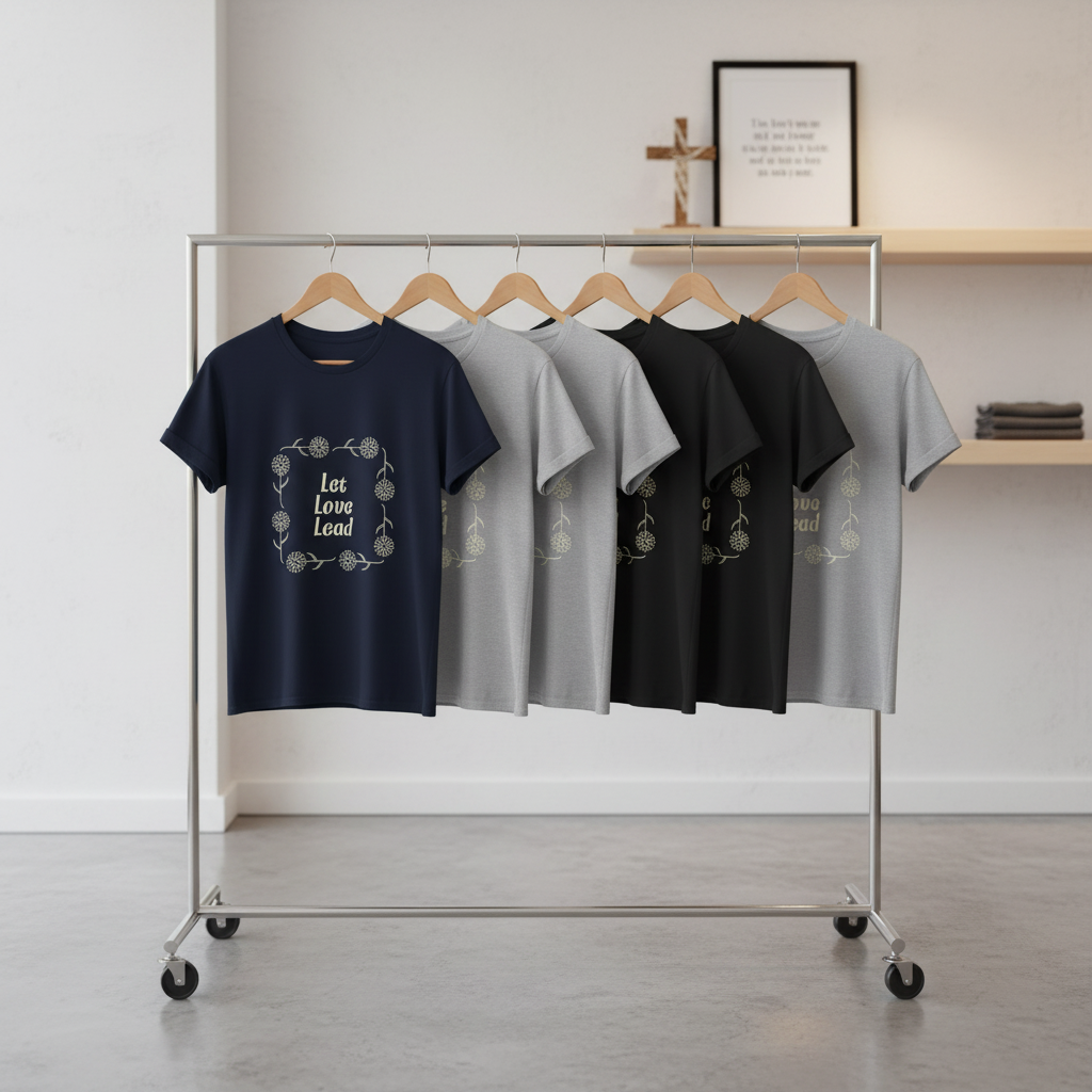 Let Love Lead tees on retail rack