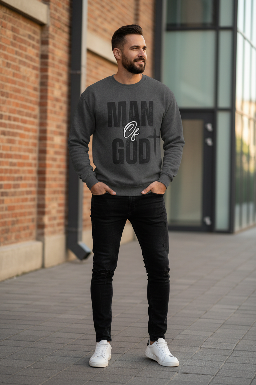 Man wearing Charcoal Gray Man Of God Sweatshirt