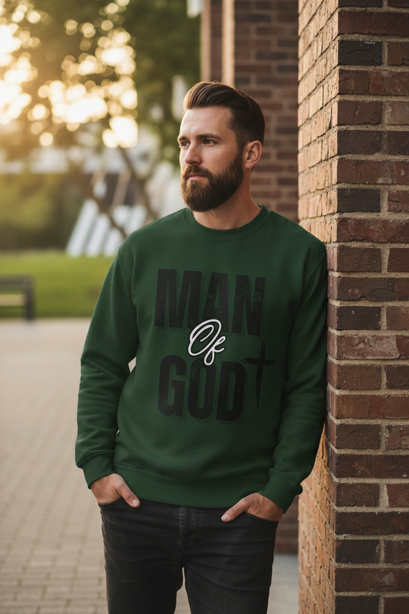 Man wearing Forest Green Man Of God Sweatshirt