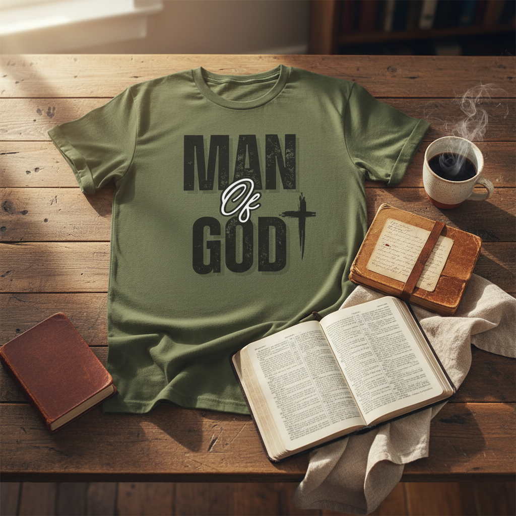 Olive Green T-Shirt - Rustic Wood Setting