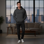 Person wearing charcoal hoodie