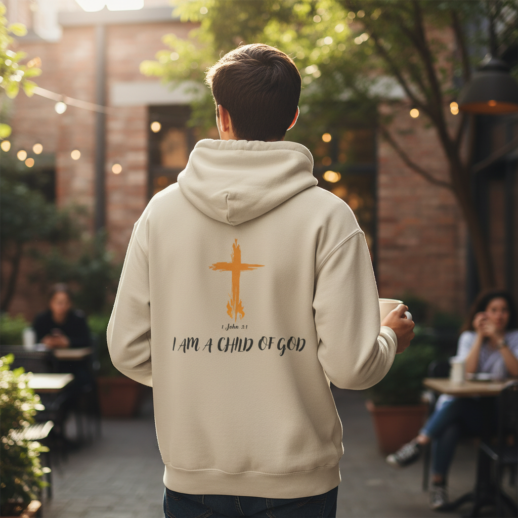 Person wearing cream Child of God hoodie