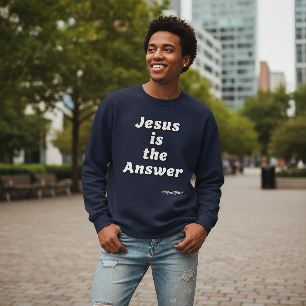 Person wearing navy sweatshirt