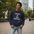Person wearing navy sweatshirt