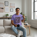 Person wearing purple Found Peace in Jesus t-shirt