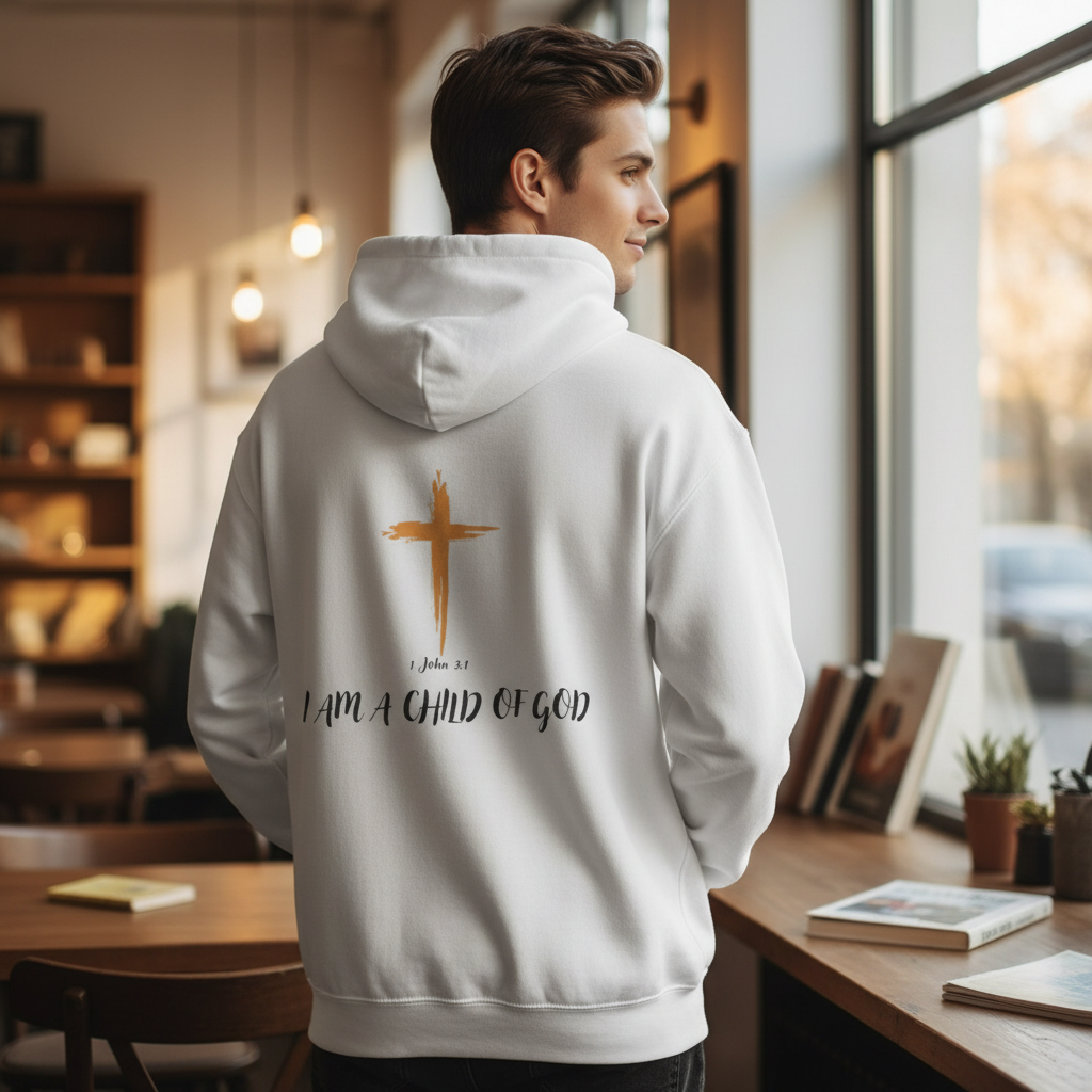 Person wearing white Child of God hoodie