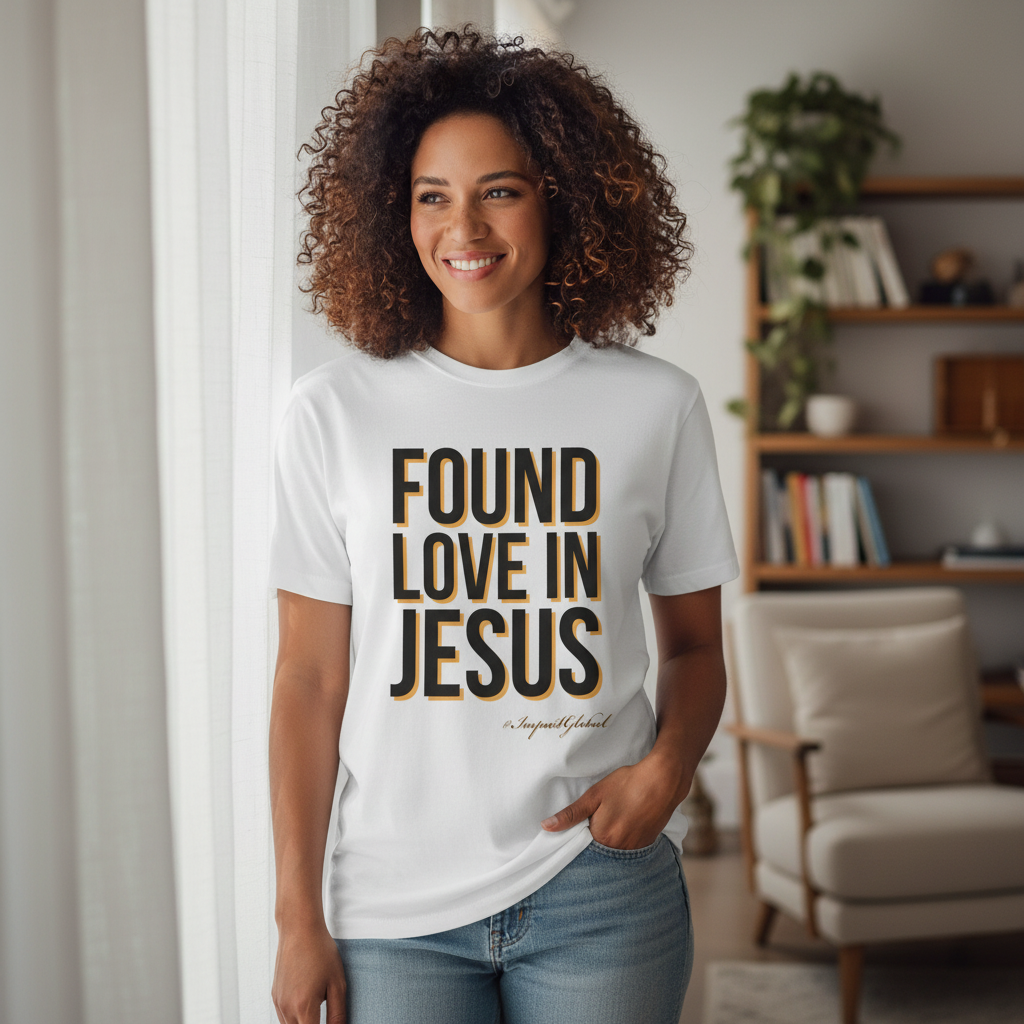 Person wearing white Found Love in Jesus tee