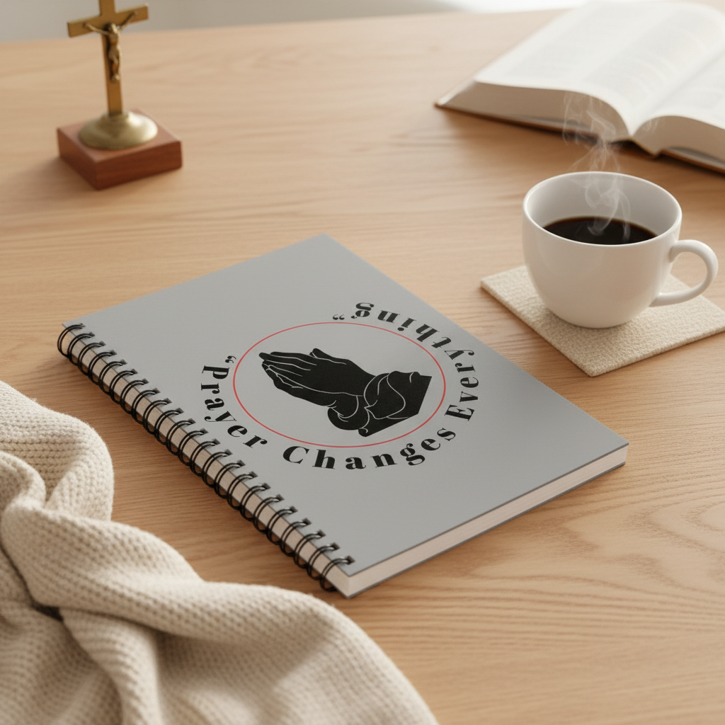 Prayer Changes Everything journal on warm desk