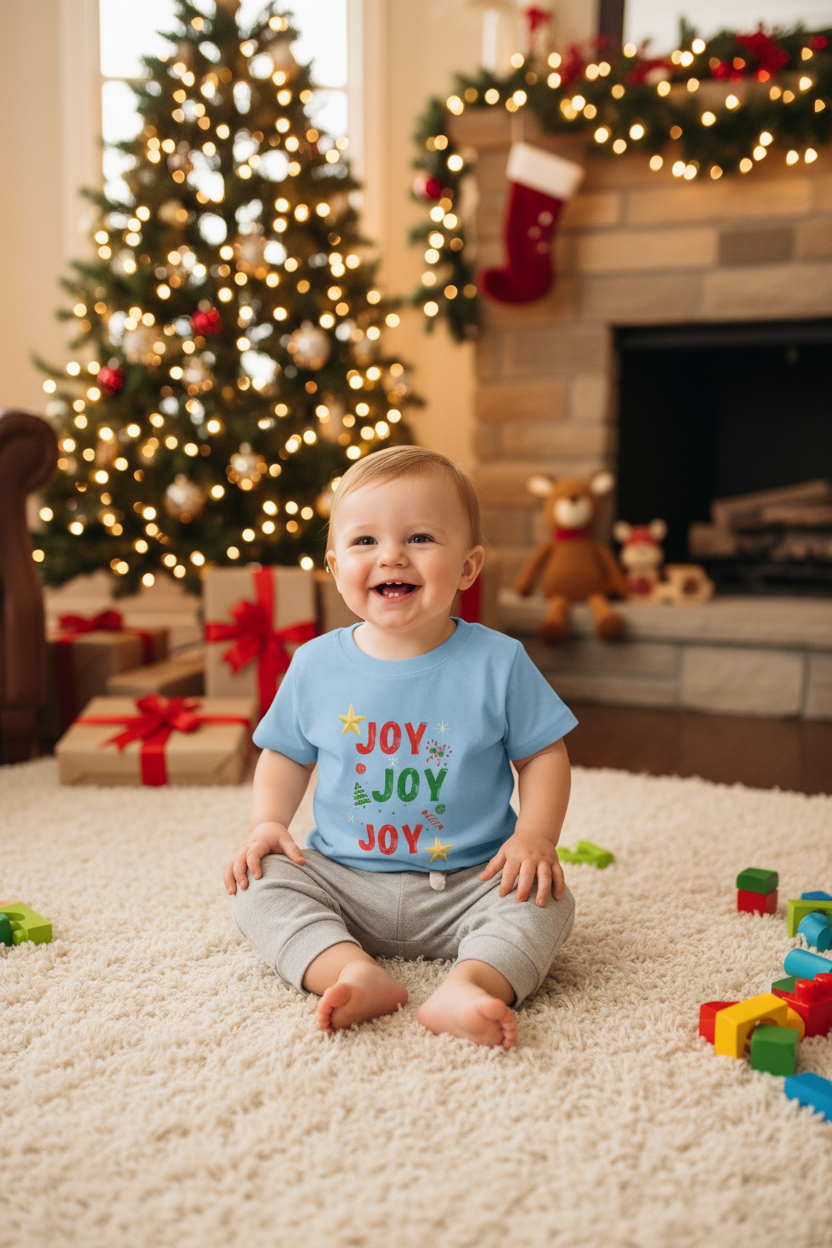 Toddler wearing Light Blue Joy Joy Joy T-Shirt
