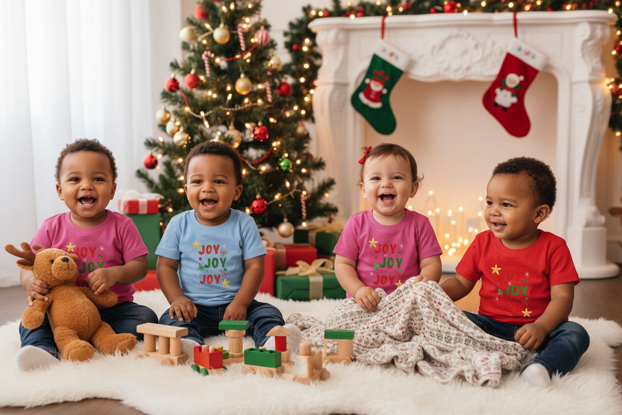 Toddlers Around Christmas Tree