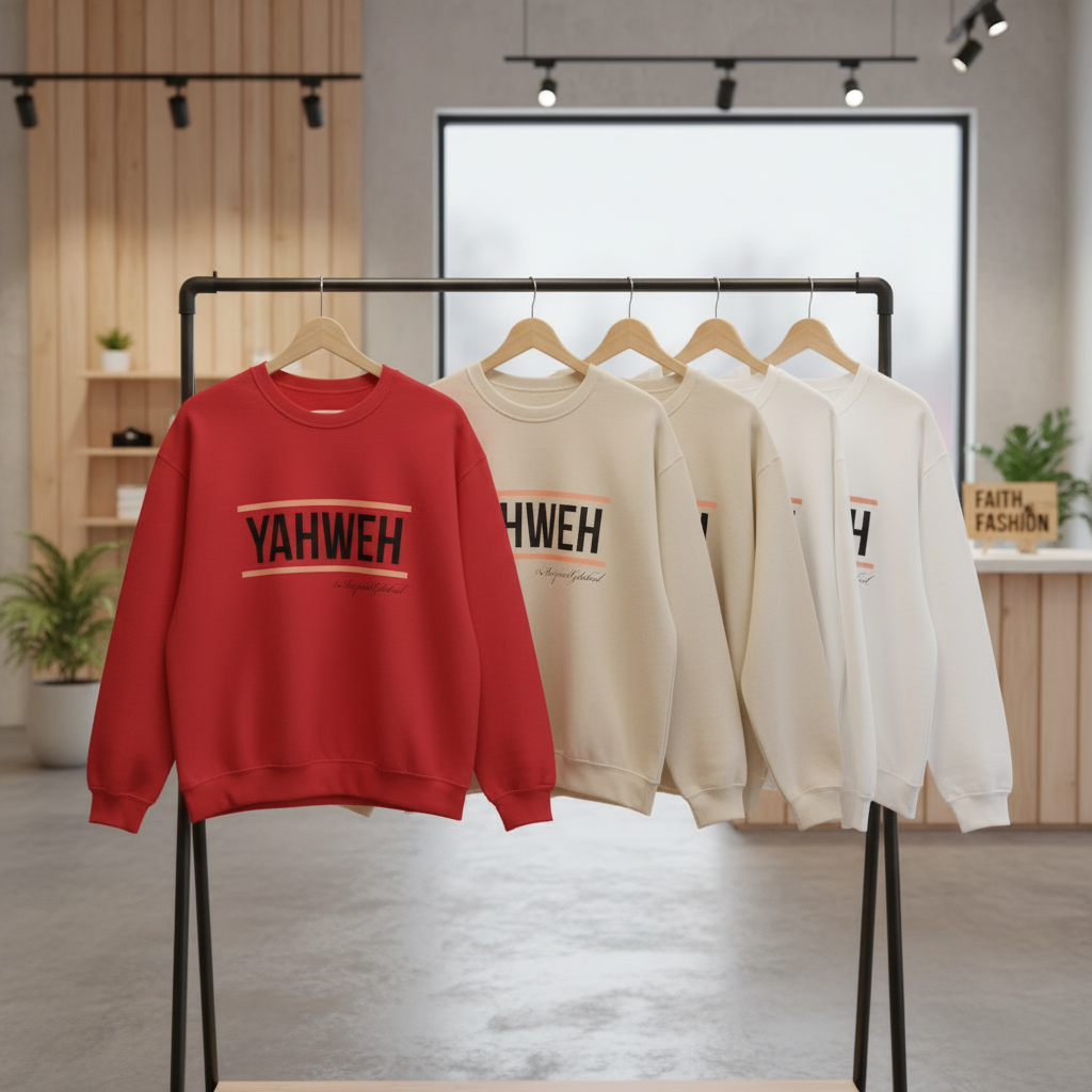 YAHWEH sweatshirts on retail rack